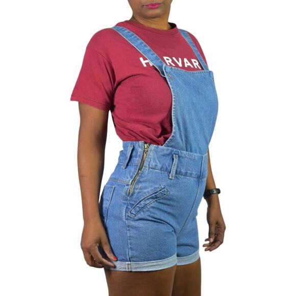 Vintage Blossom Jeans Bib Overall Blue Denim Shorts 80s Suspender Cuffed Size XS - Picture 13 of 15